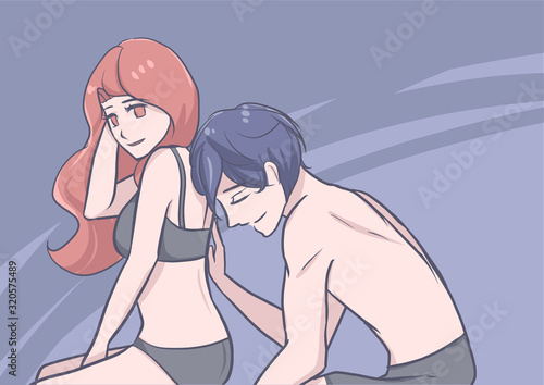 sweet couple sitting together and playing in relax position romantic sensual night vector illustration cartoon drawing