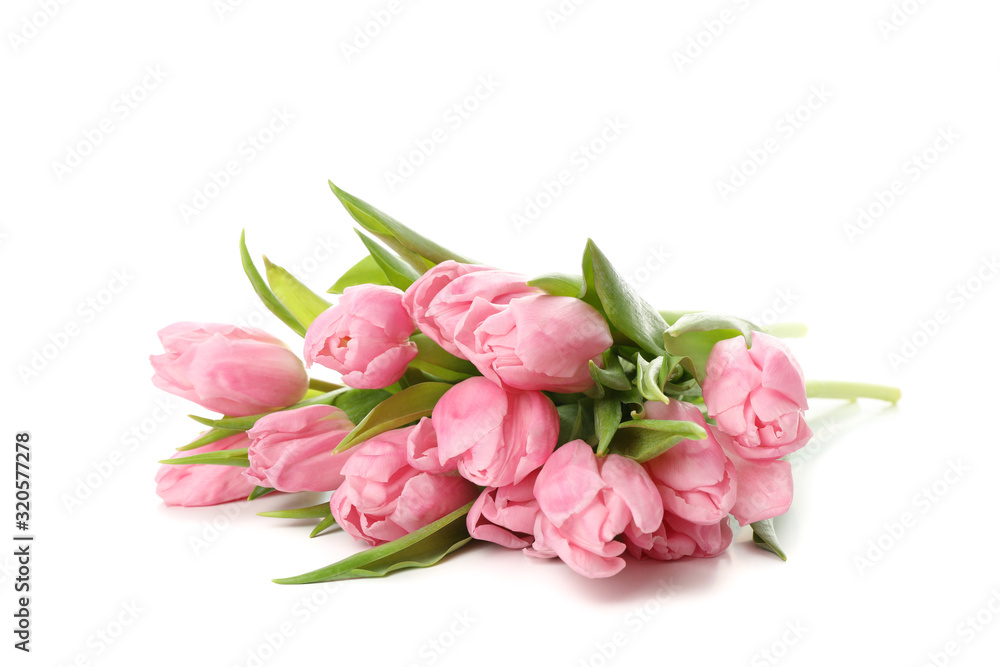 Obraz premium Bouquet of pink tulips isolated on white background
