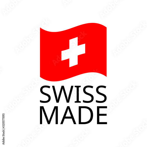 Swiss made quality certificate label with flag