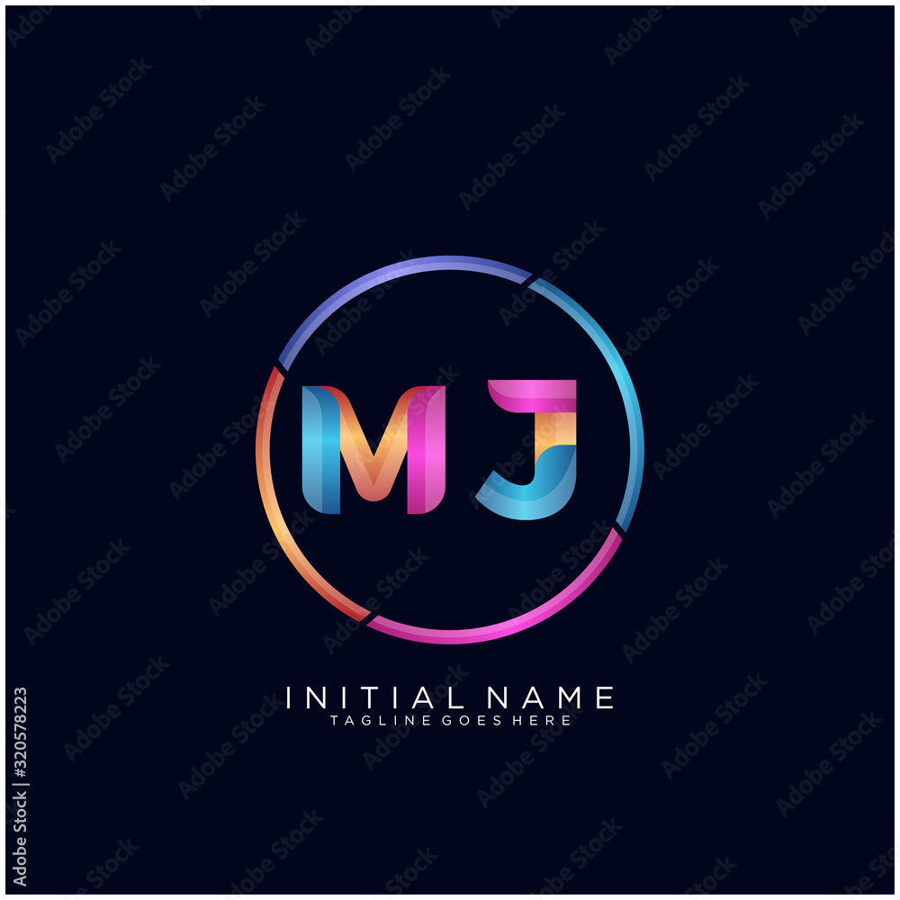 Initial letter MJ curve rounded logo, gradient vibrant colorful glossy colors on black background Initial letter MJ curve rounded logo, gradient vibrant colorful glossy colors on black background