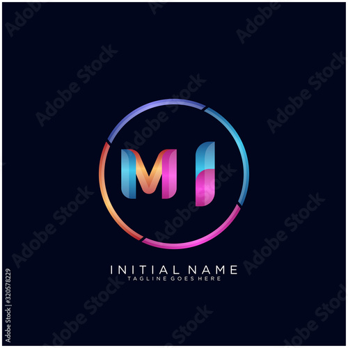 Initial letter MI curve rounded logo, gradient vibrant colorful glossy colors on black background