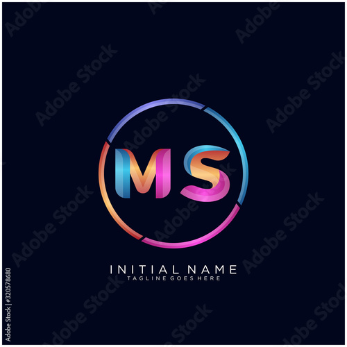 Initial letter MS curve rounded logo, gradient vibrant colorful glossy colors on black background