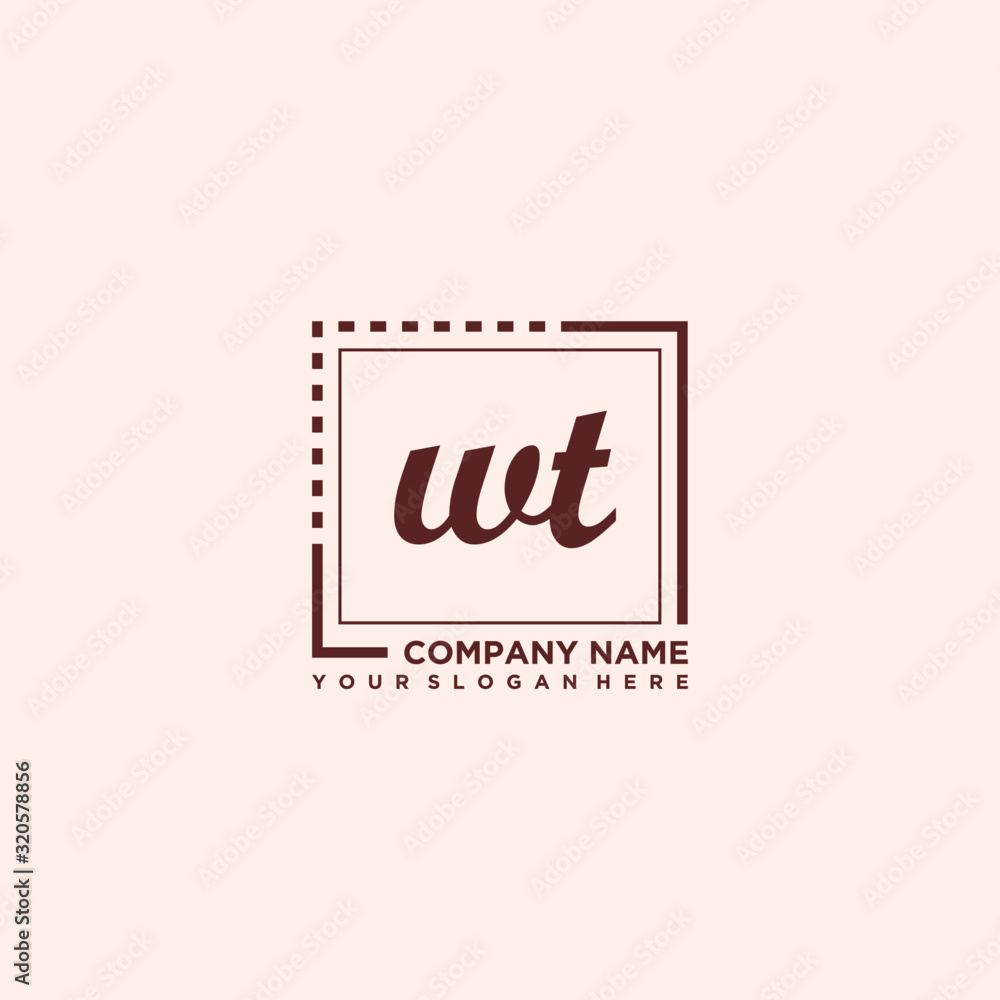 WT Initial handwriting logo concept, with line box template vector