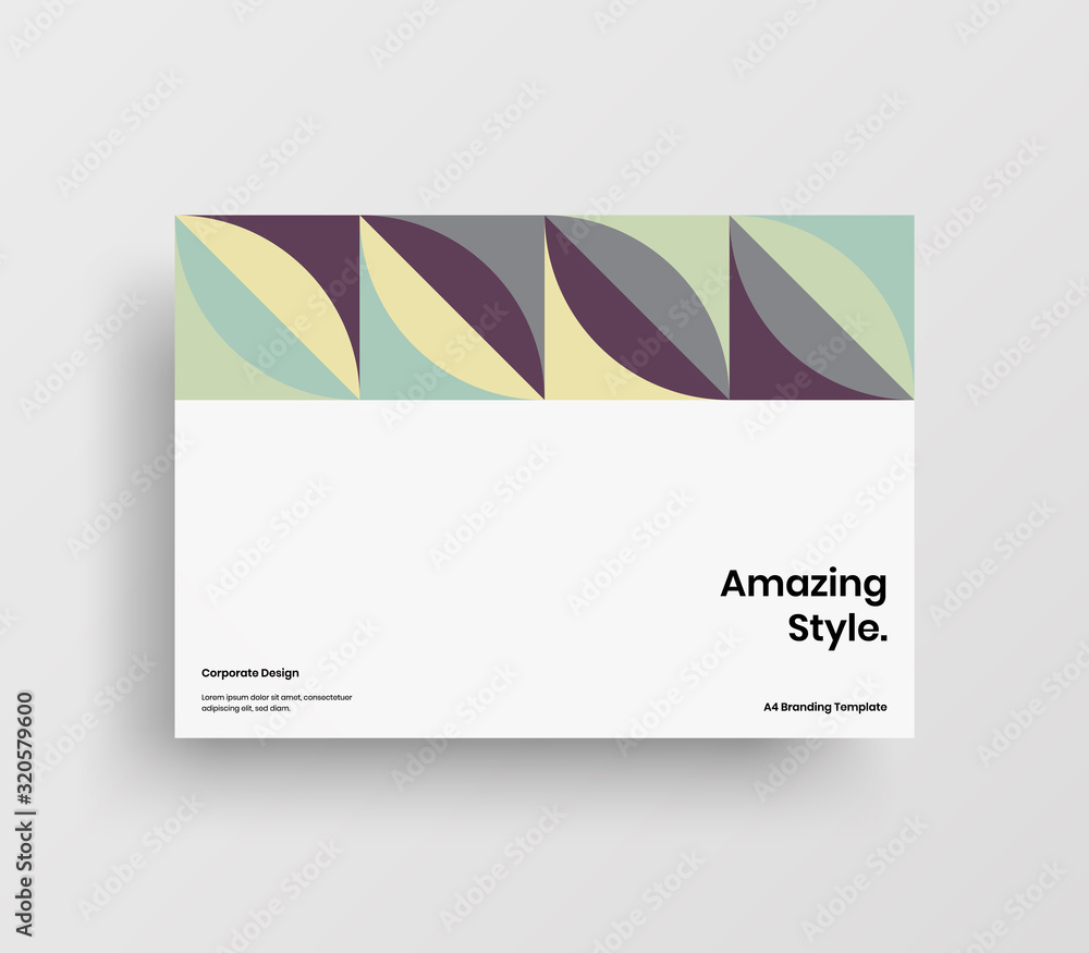 Fototapeta premium Creative business presentation vector A4 horizontal orientation front page mock up. Modern corporate report cover abstract geometric illustration design layout. Company identity brochure template.