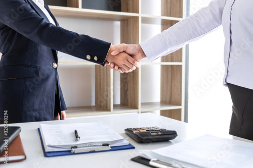 Wallpaper Mural Good deal of interview, Business committee and recruiter shaking hands greeting or get acquainted of conducting a job interview while sitting at the working meeting in office Torontodigital.ca
