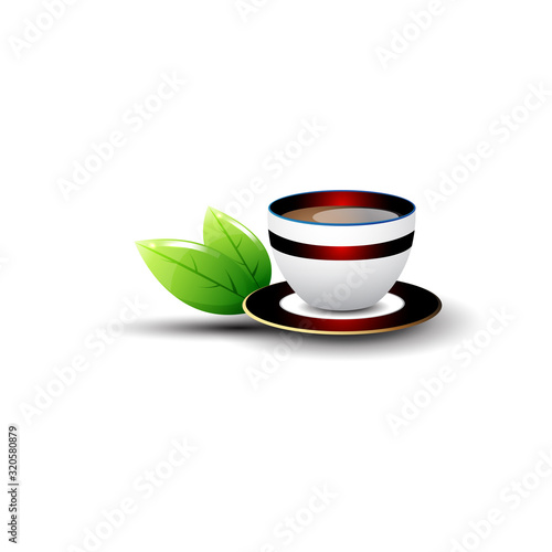 cup tea with leaf abstract logo design template