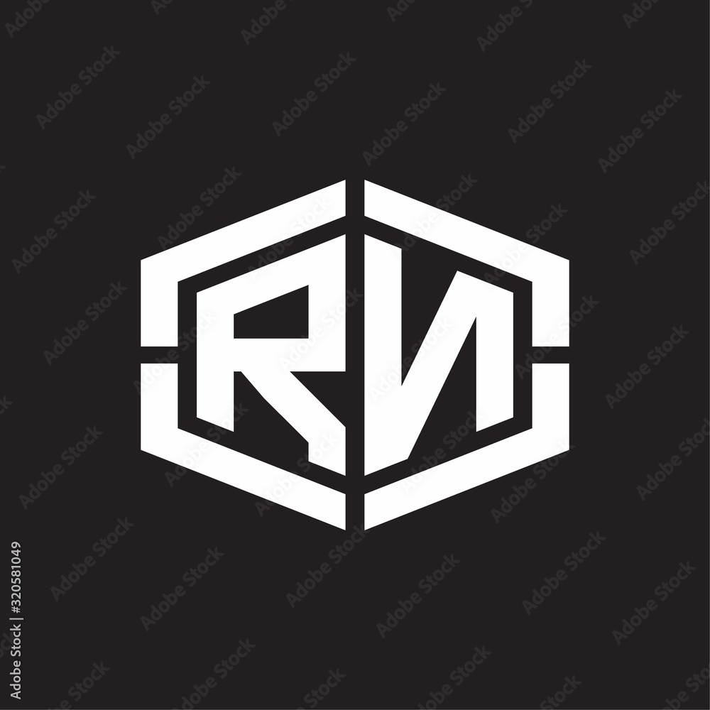 RN Logo monogram with hexagon shape and piece line rounded design tamplate RN Logo monogram with hexagon shape and piece line rounded design tamplate