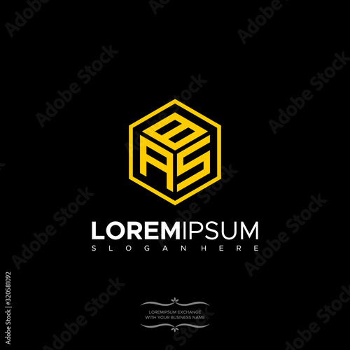 BAS initial Letter logo hexagon vector modern polygon Monogram Logo