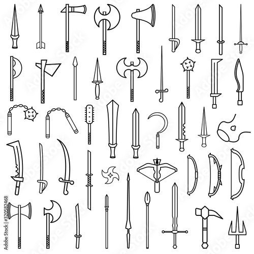 medieval weapon icon line set