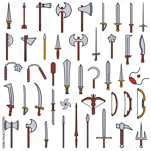 medieval weapon icon flat set