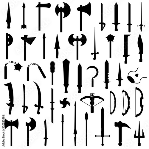 medieval weapon icon simple set
