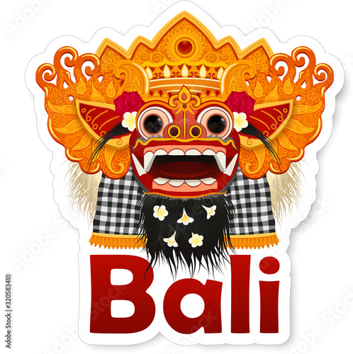 Traditional Balinese Barong mask illustration vector souvenir sticker template isolated on white background