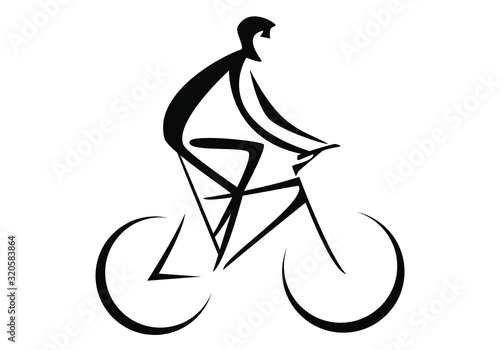 cyclist (person riding a bike) - vector black schematic illustration on white background