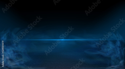 Background scene. Night view of the glowing horizon, clear night sky without stars and clouds, reflection of light on the surface of cracked earth. Smoke fog. The road to the horizon. Vector. EPS 10