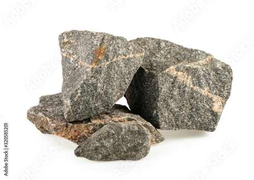 Granite stones, rocks isolated on white background