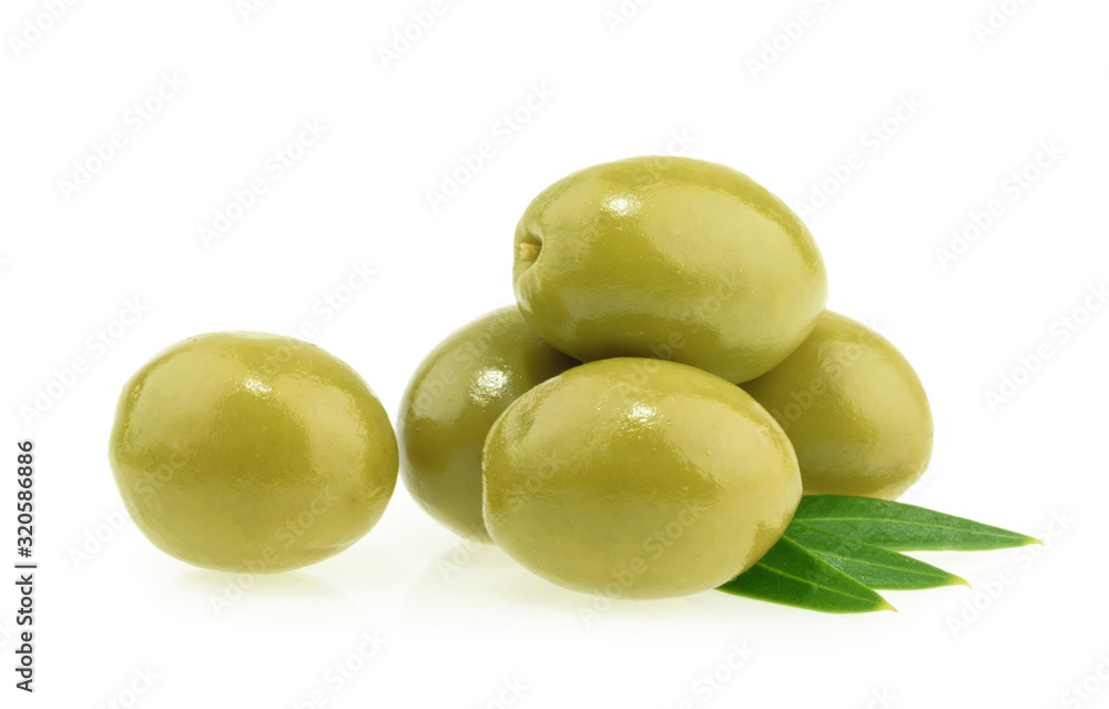 Green olives isolated on white background Green olives isolated on white background
