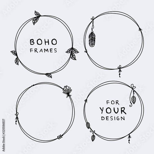 Beautiful set of boho, tribal round frames vector