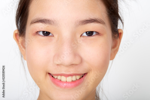 Portrait Young Asian Woman face on white