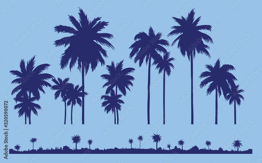 set a silhouette of palm trees against the background of