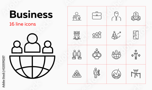 Business line icon set. Portfolio, partnership, idea. Business process concept. Can be used for topics like career promotion, startup, partnership