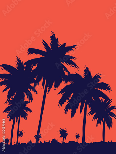 evening on the beach with palm trees