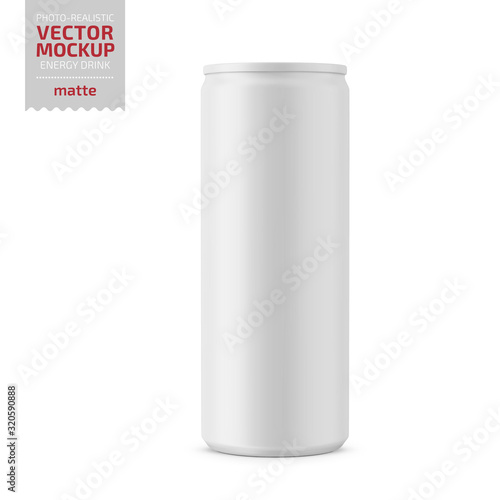 White matte energy drink can vector mockup.