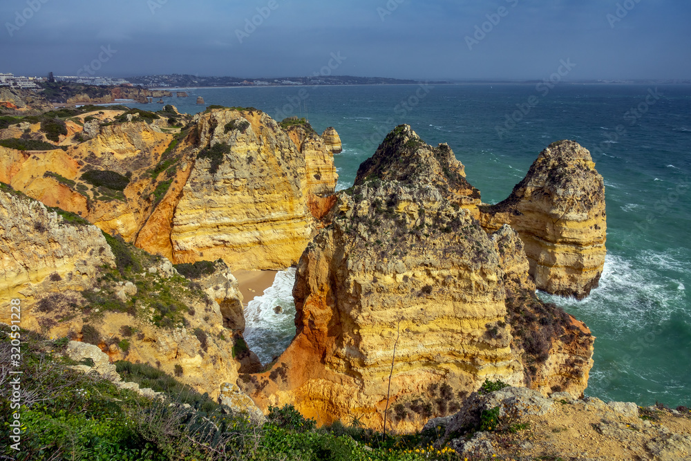 Rock cliffs and waves in Portugal