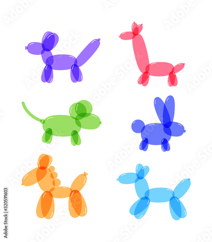 Colorful vector animal balloons set isolated on white background. Bright decorative elements for kids party, birthday, graphic print.
