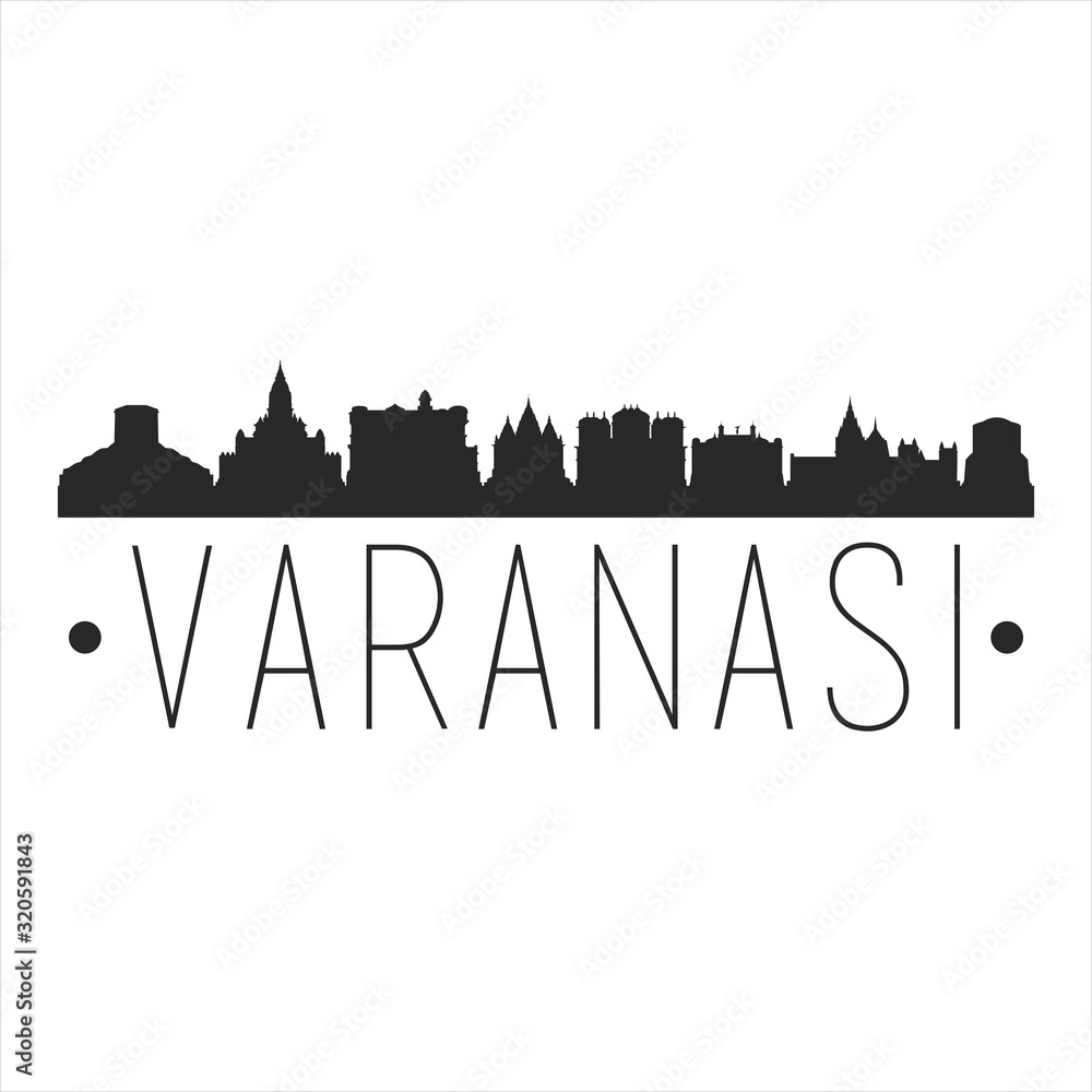 Varanasi India. City Skyline. Silhouette City. Design Vector. Famous Monuments.
