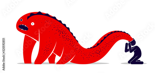 Psychical problems such as phobia psychosis schizophrenia hallucinations vector concept illustration in flat trendy style, psychiatry and psychology allegory, man with monster from his head.