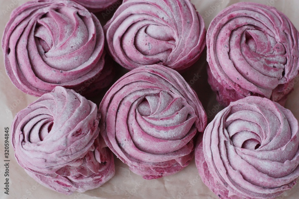Delicious fresh blackcurrant marshmallows for Breakfast macro Delicious fresh blackcurrant marshmallows for Breakfast macro