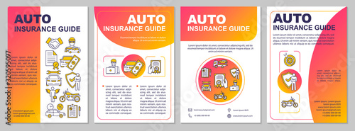 Auto insurance guide brochure template. Expense from collision. Flyer, booklet, leaflet print, cover design with linear icons. Vector layouts for magazines, annual reports, advertising posters