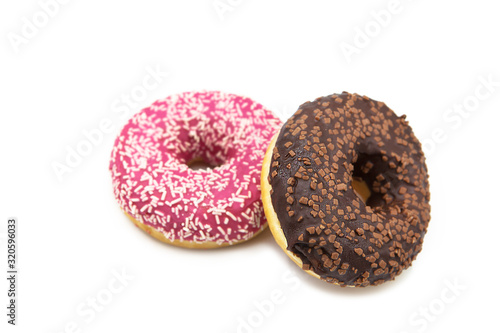 Donuts in glaze isolated on white background