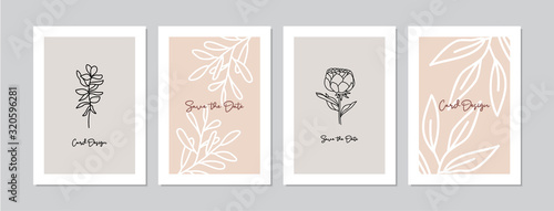 Cards set with hand drawn flowers and leaves. Doodles and sketches vector vintage illustrations, DIN A6