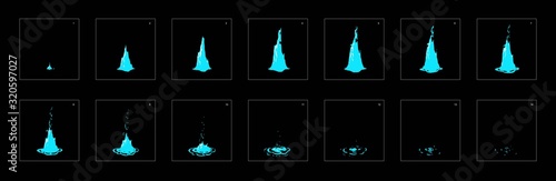 Water drop splash effect animation. water drop splash drop frames sprite sheet animation for game development, motion graphic or mobile games