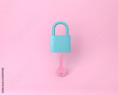 Key blue different on pastel pink background. Minimal style business ideas.Trendy flat lay concept. top view. photo