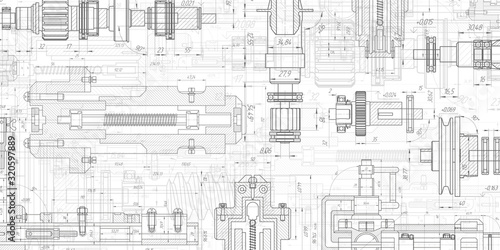 Technical drawing background .Mechanical Engineering drawing .	Technology Banner.Vector illustration .