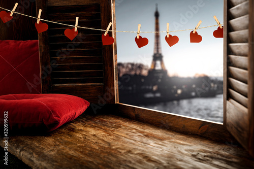 Photography Wooden retro window space and paris landscape