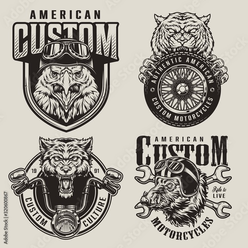 Vintage animals bikers mascots labels