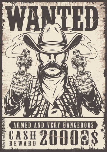 Vintage western wanted monochrome poster