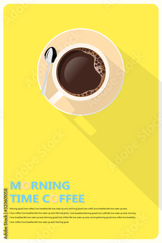 Card morning time coffee object vector on yellow background.For graphic design and art work.