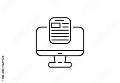 Computer document line icon. Online magazine linear style pictogram isolated on white. E-learning sign for web design and mobile concept. Symbol, logo, Vector illustration