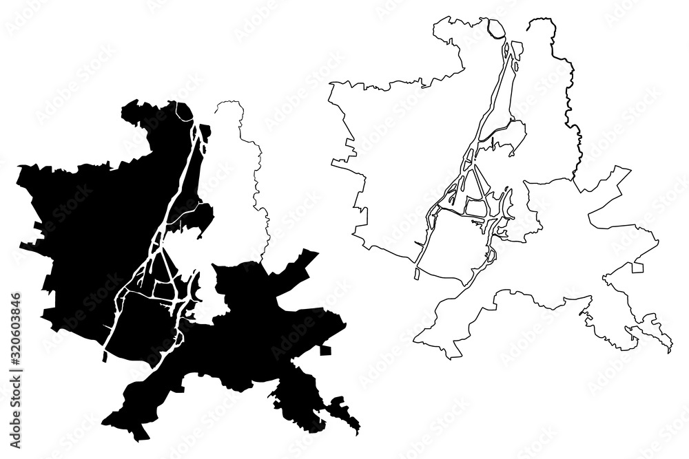 Szczecin City (Republic of Poland, West Pomeranian) map vector illustration, scribble sketch City of Szczecin map - obrazy, fototapety, plakaty 