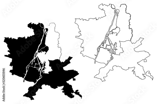 Szczecin City (Republic of Poland, West Pomeranian) map vector illustration, scribble sketch City of Szczecin map photo