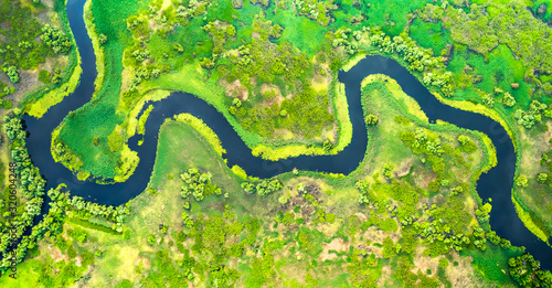 Aerial view of meander in the delta