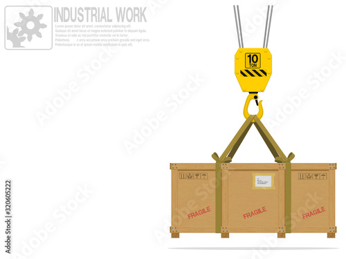 A wooden crate is hanged on the hook