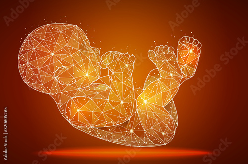 Human fetus. Artificial nurtured bionic fetuses, points and lines connected, vector illustration.