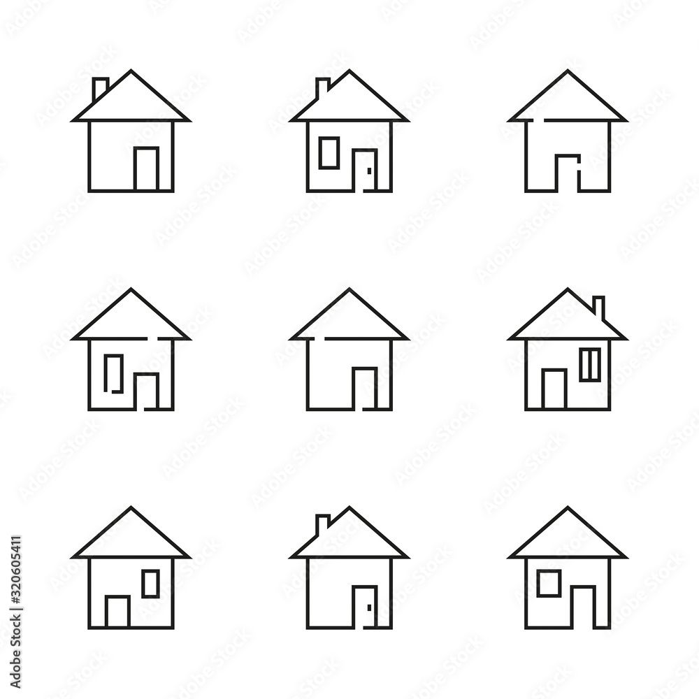 Thin line modern house icon collection. Set of vector home symbol isolated on white background.