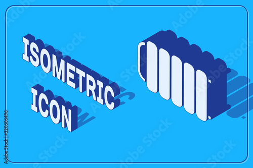 Isometric Heating radiator icon isolated on blue background. Vector Illustration