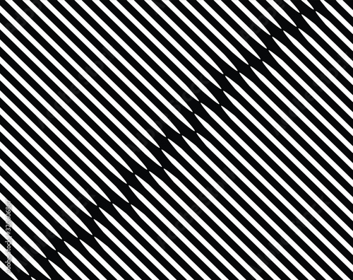 Abstract background with optical illusion wave. Black and white horizontal lines with wavy distortion effect for prints, web pages, template, posters, monochrome backgrounds and pattern